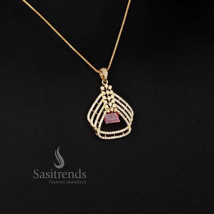 Elegant micro gold plated ruby pendant chain necklace set for festive and party wear - Sasitrends