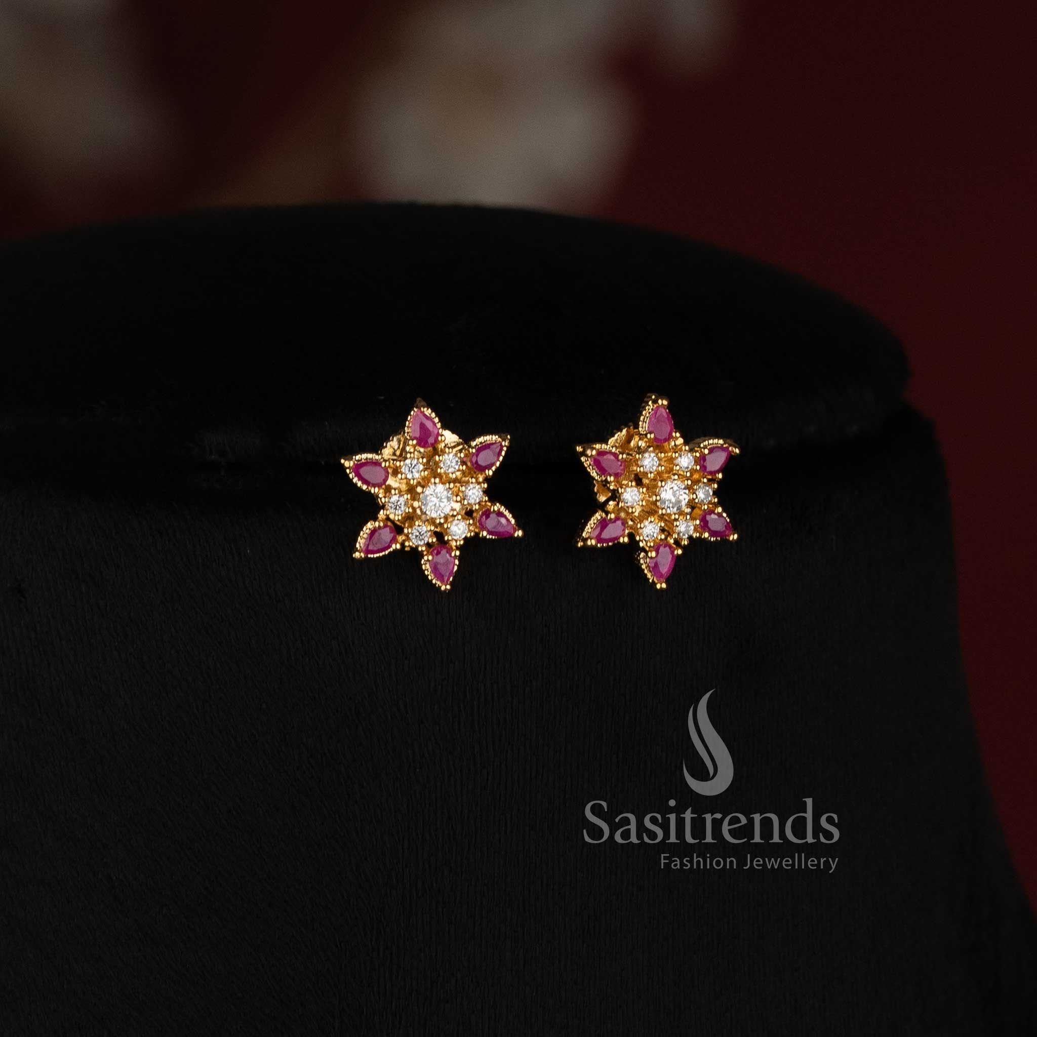 One Gram 24K Micro Gold Plated Sunburst AD Stone Pendant Chain for Festive Wear - Sasitrends