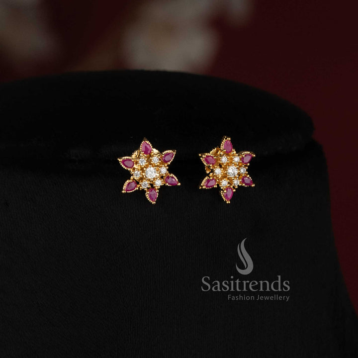 One Gram 24K Micro Gold Plated Sunburst AD Stone Pendant Chain for Festive Wear - Sasitrends