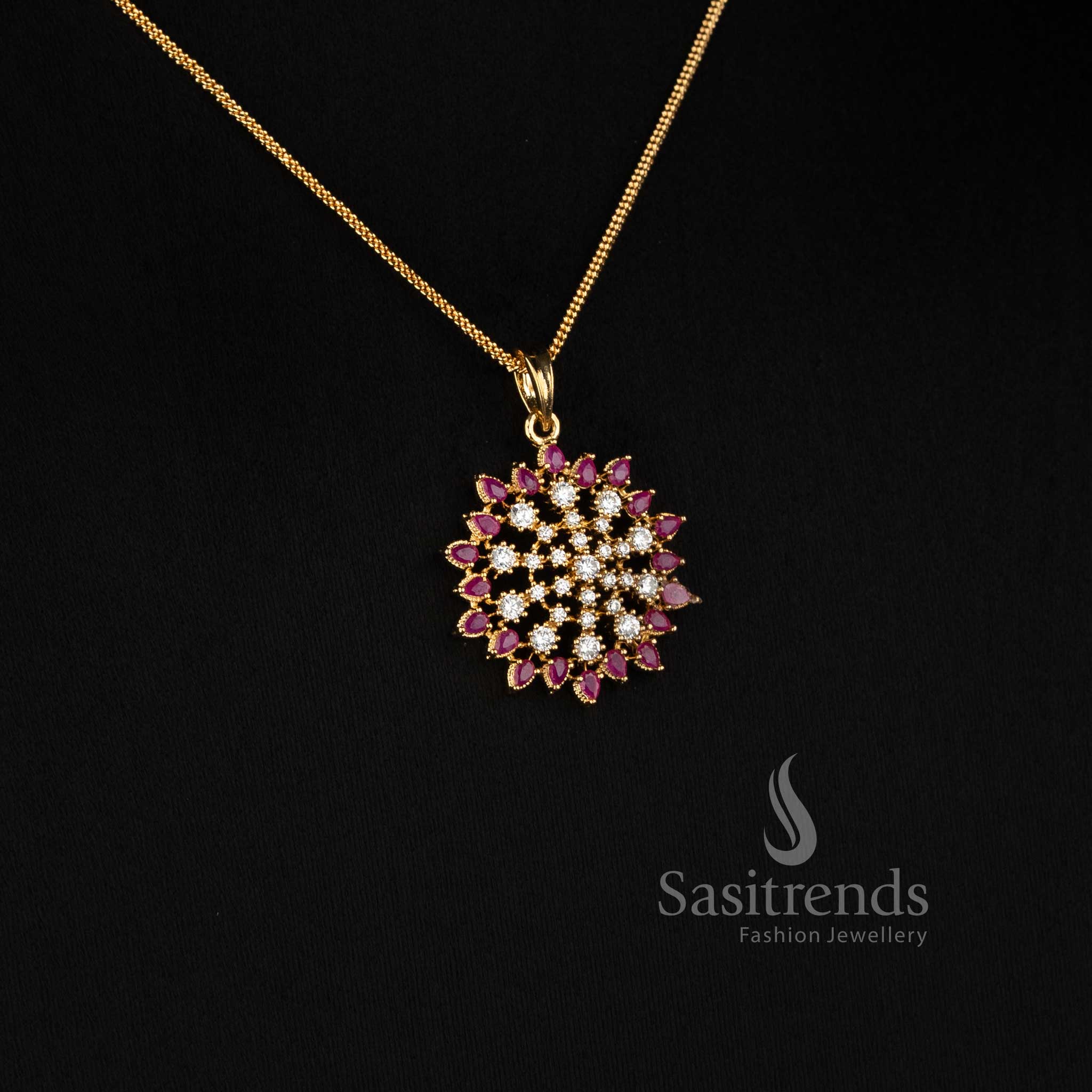 Stunning Micro Gold Plated Marquise AD Stone Pendant with Matching Chain - Sasitrends