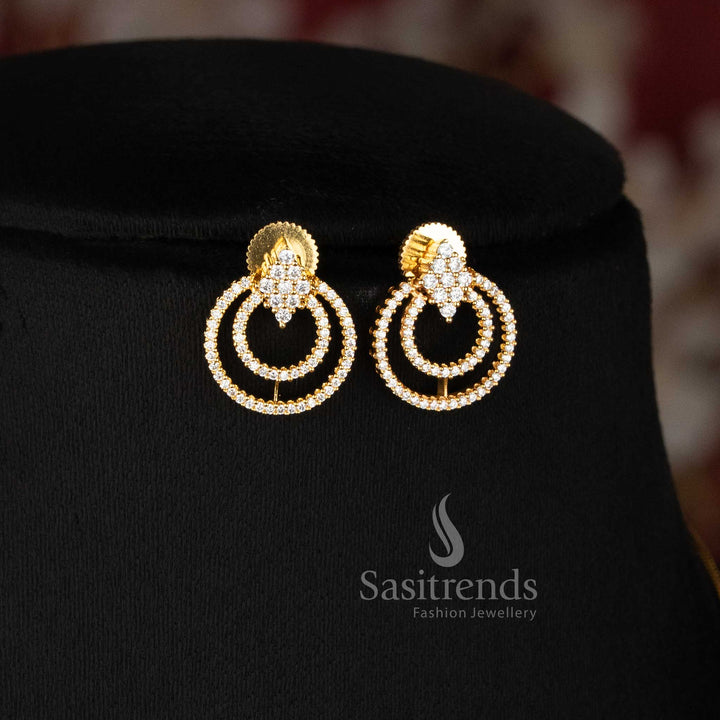 Stylish American Diamond dual circle pendant jewellery set with matching earrings Sasitrends