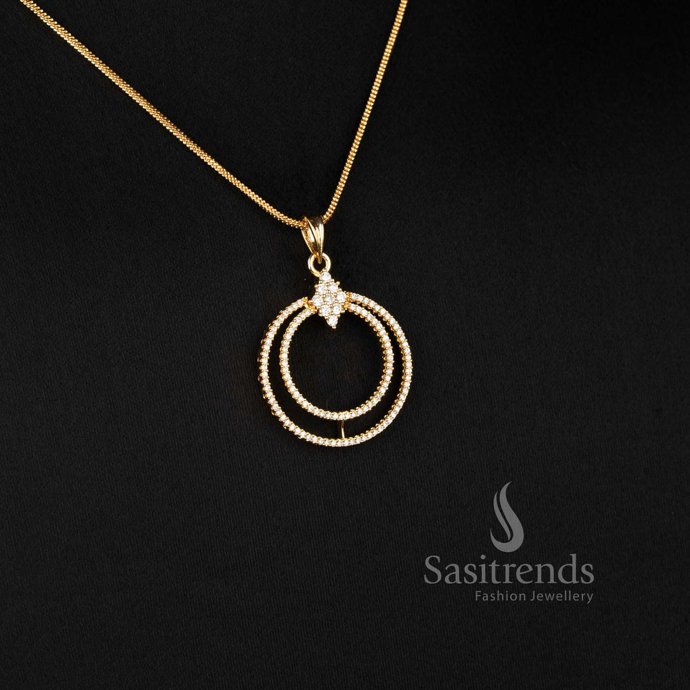 Stylish American Diamond dual circle pendant jewellery set with matching earrings Sasitrends