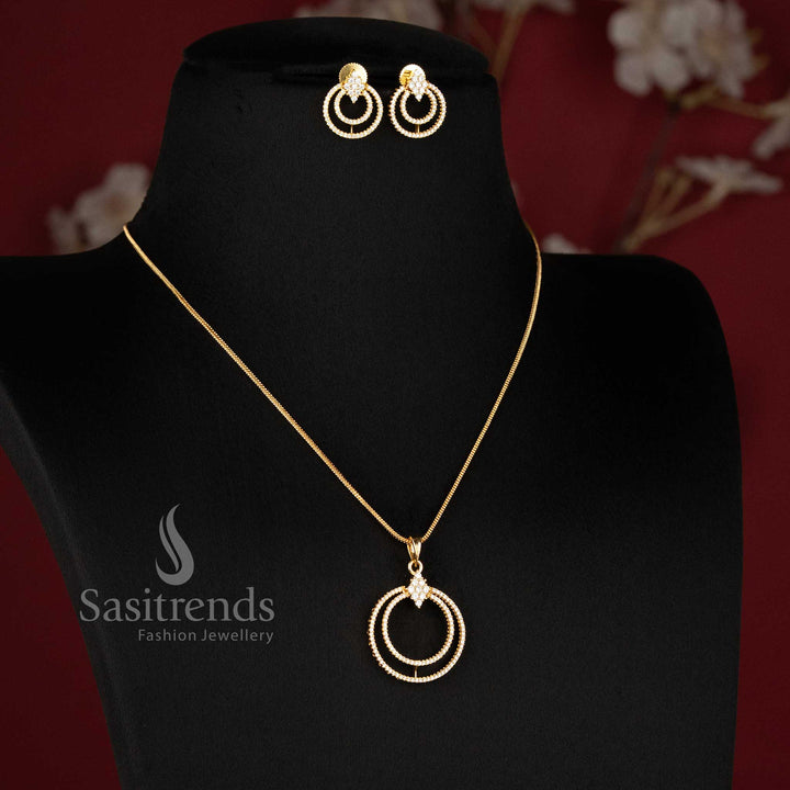 Stylish American Diamond dual circle pendant jewellery set with matching earrings Sasitrends