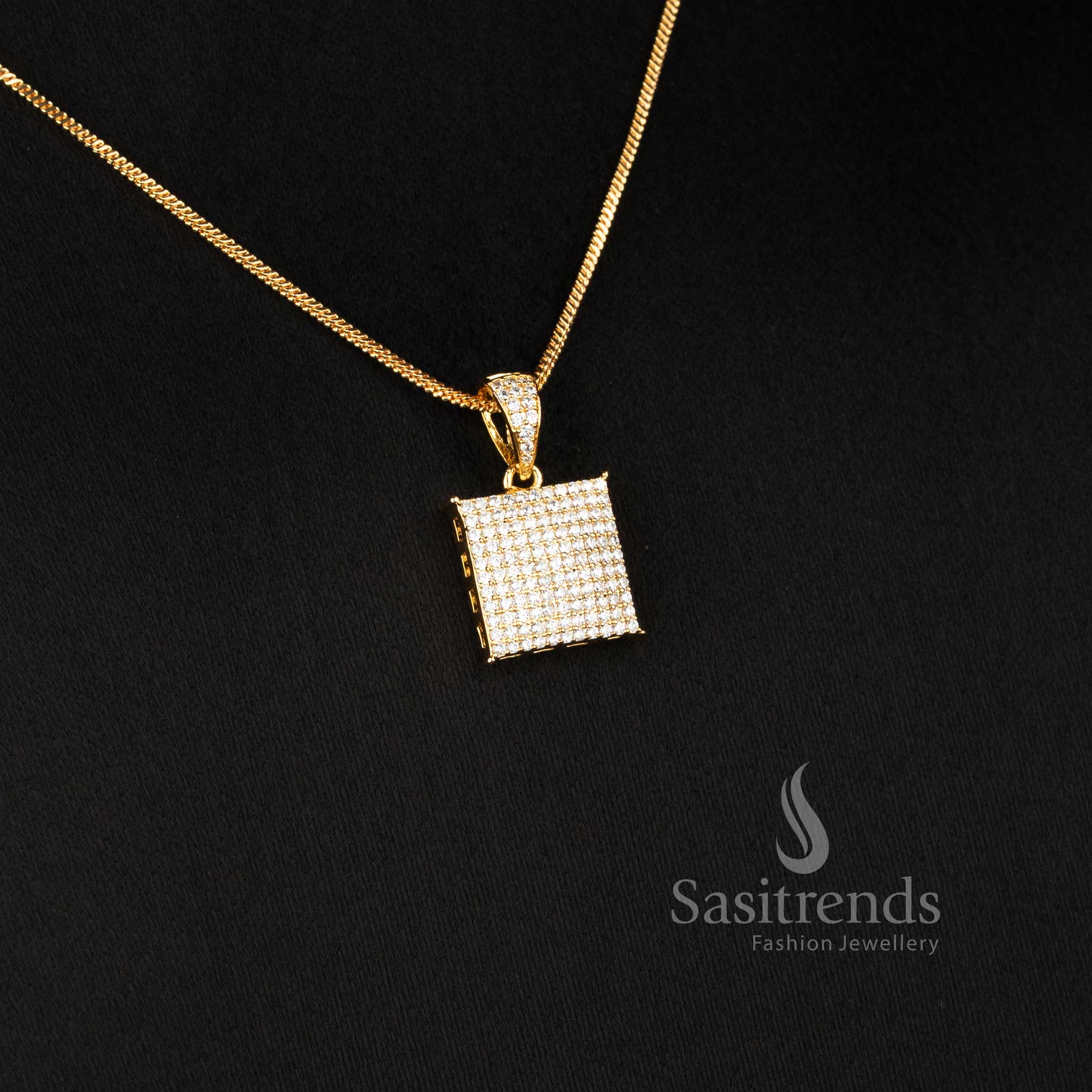 American Diamond square pendant with coordinated square stud earrings for women Sasitrends