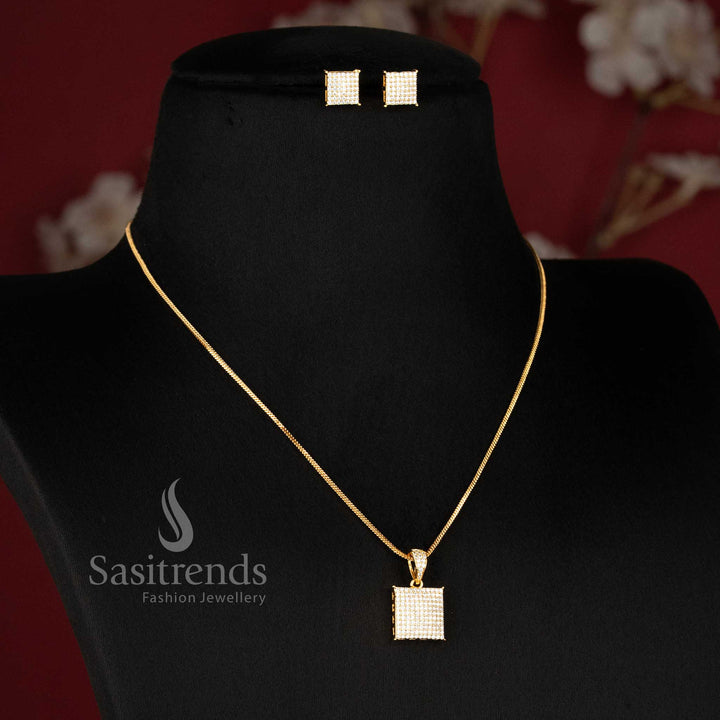 Micro Gold Plated square stone necklace set styled for modern ethnic and occasion wear Sasitrends