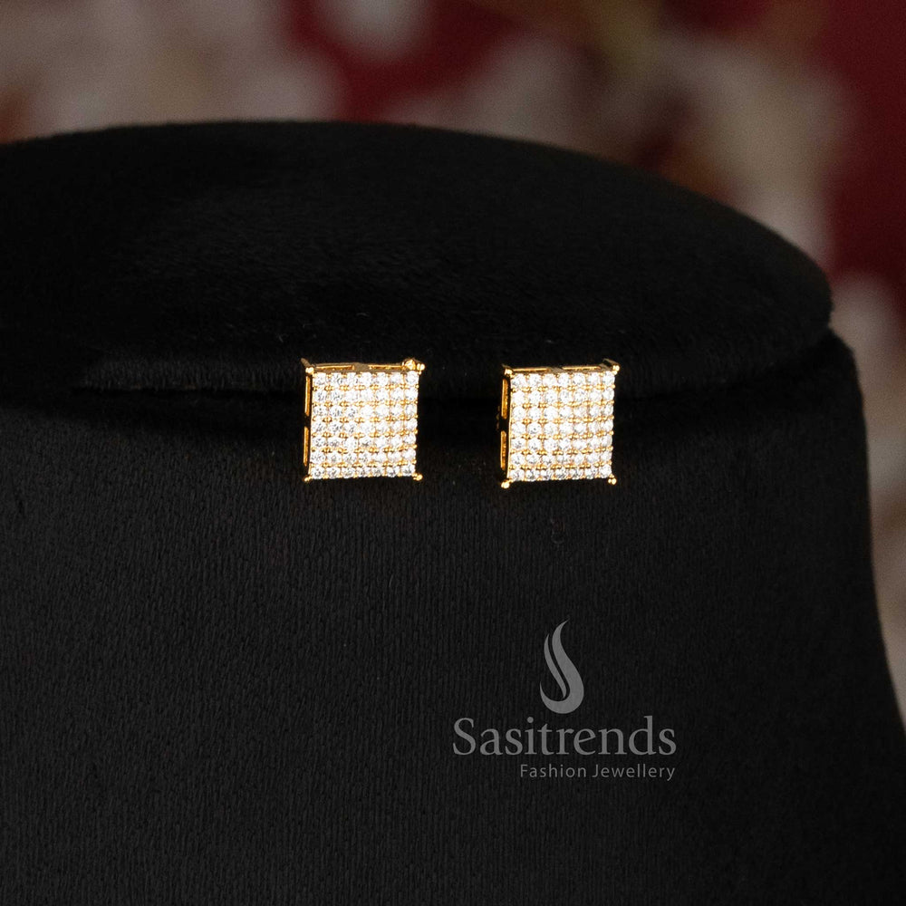 Micro Gold Plated square stone necklace set styled for modern ethnic and occasion wear Sasitrends