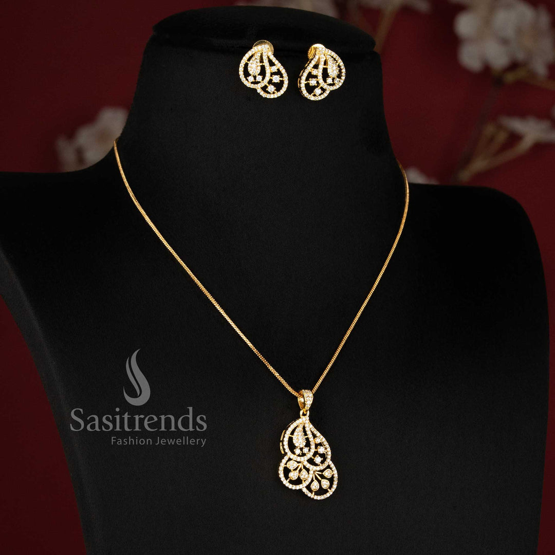American Diamond mango motif pendant necklace with coordinated stone stud earrings Sasitrends