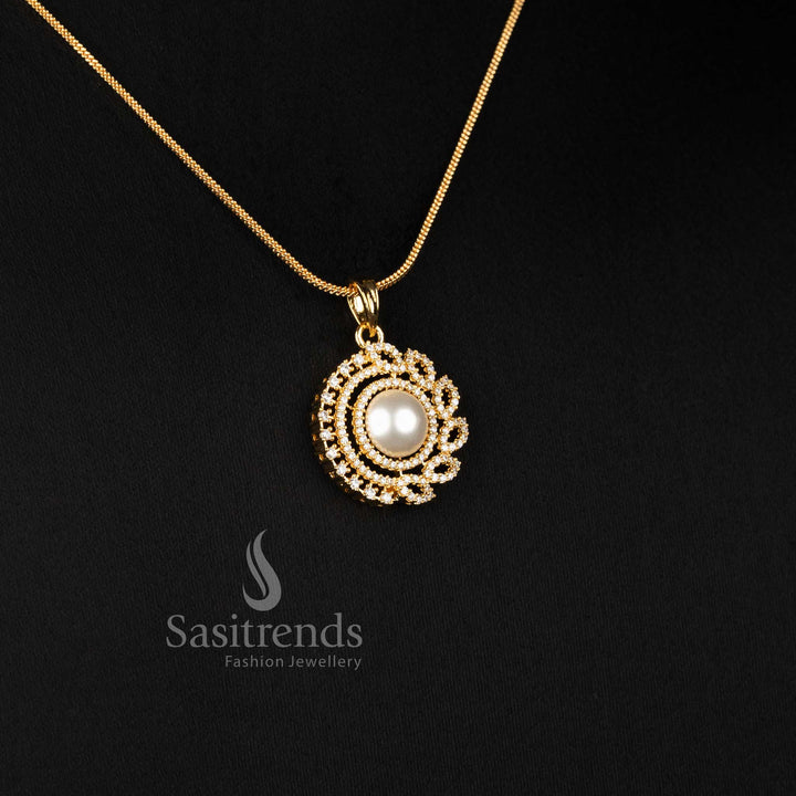 Micro Gold Plated pearl pendant chain necklace set with matching earrings for festive and party wear Sasitrends