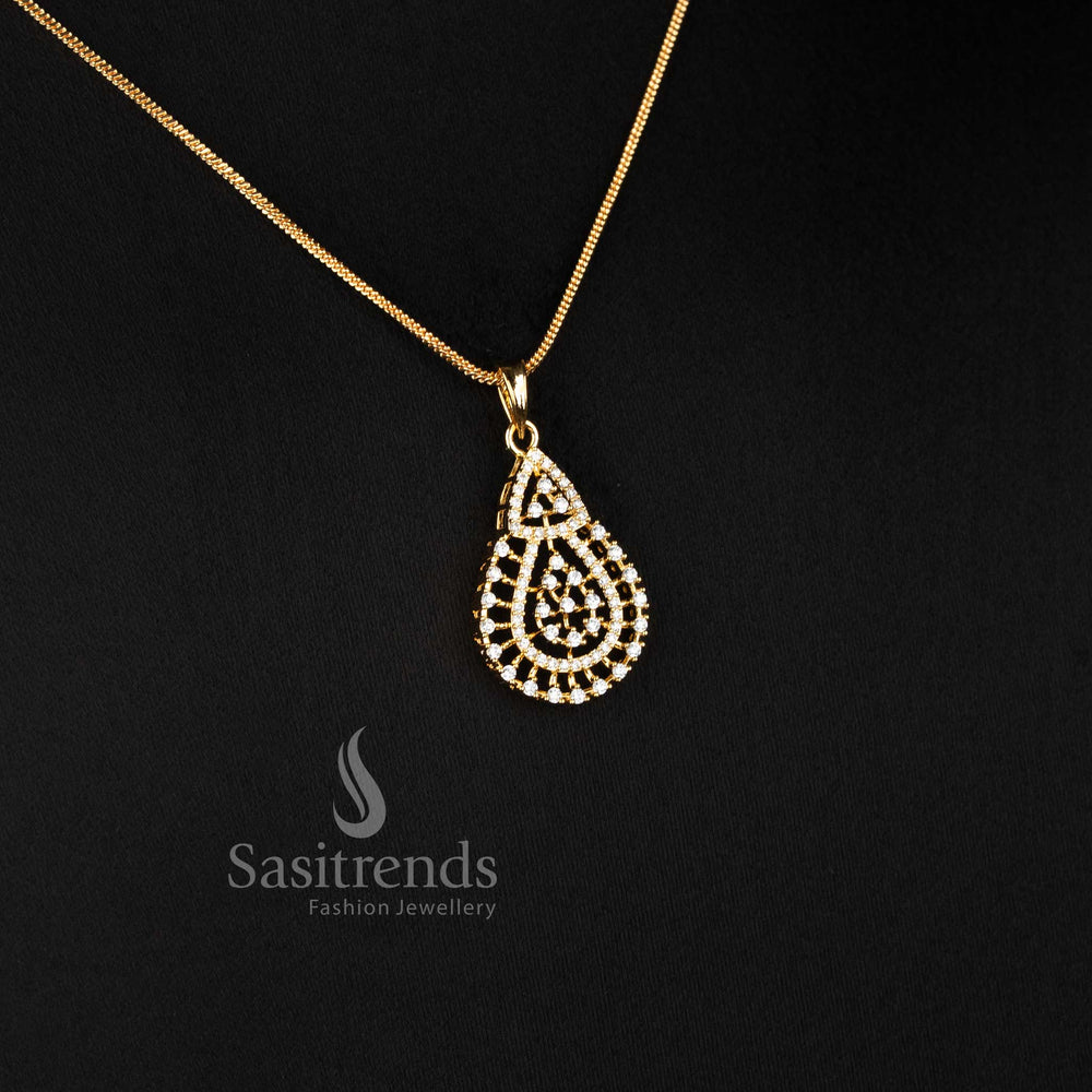 Micro gold plated layered teardrop stone pendant chain necklace set for women - Sasitrends
