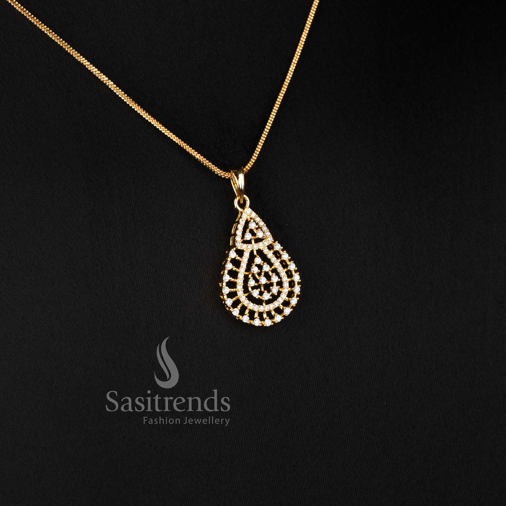 Micro gold plated layered teardrop stone pendant chain necklace set for women - Sasitrends