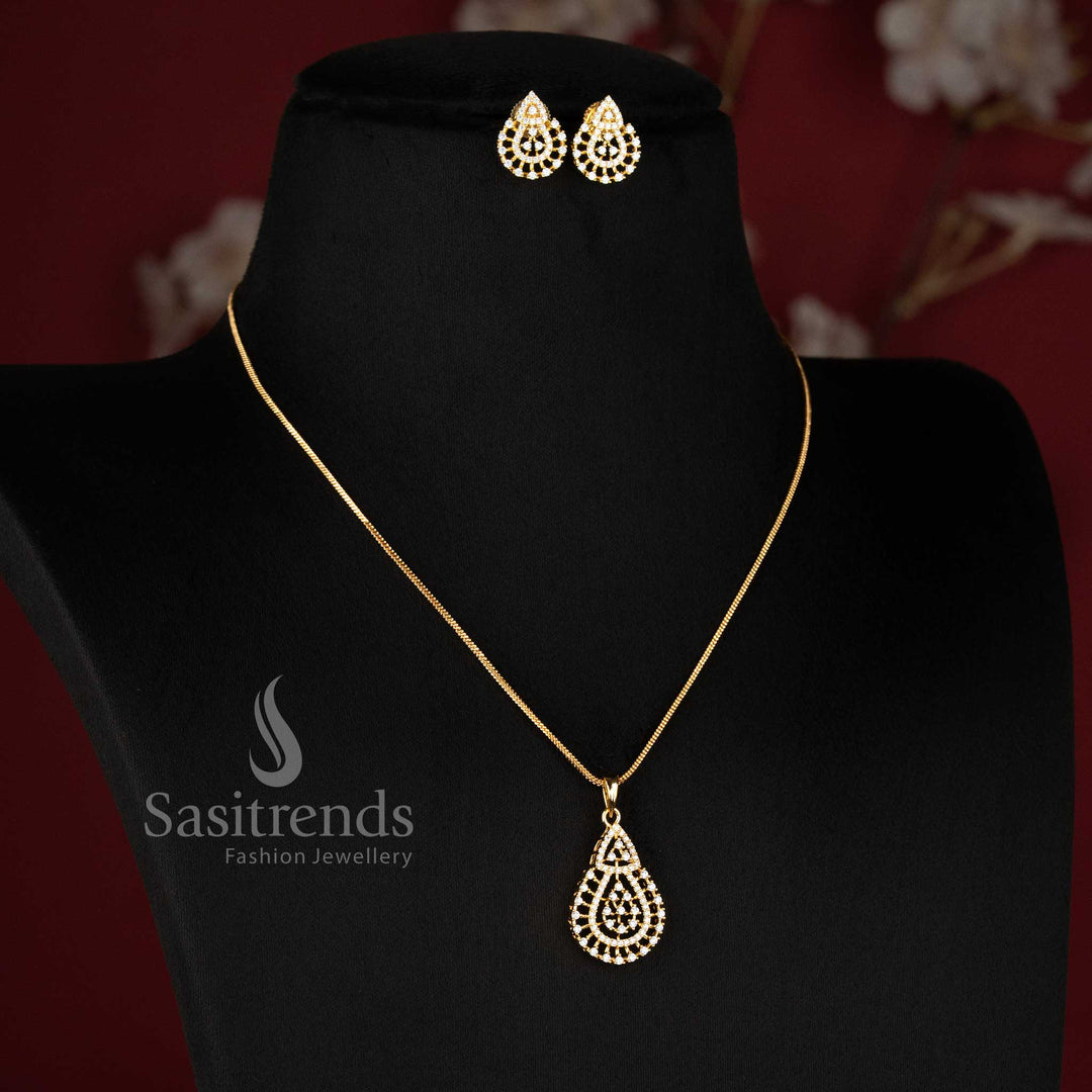 Micro gold plated layered teardrop stone pendant chain necklace set for women - Sasitrends