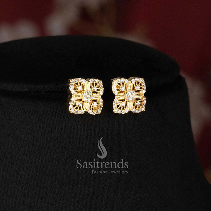 Elegant micro gold plated floral pendant chain necklace set with matching studs - Sasitrends