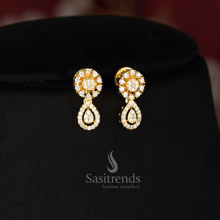 Micro gold plated teardrop pendant chain necklace set with matching stone earrings - Sasitrends