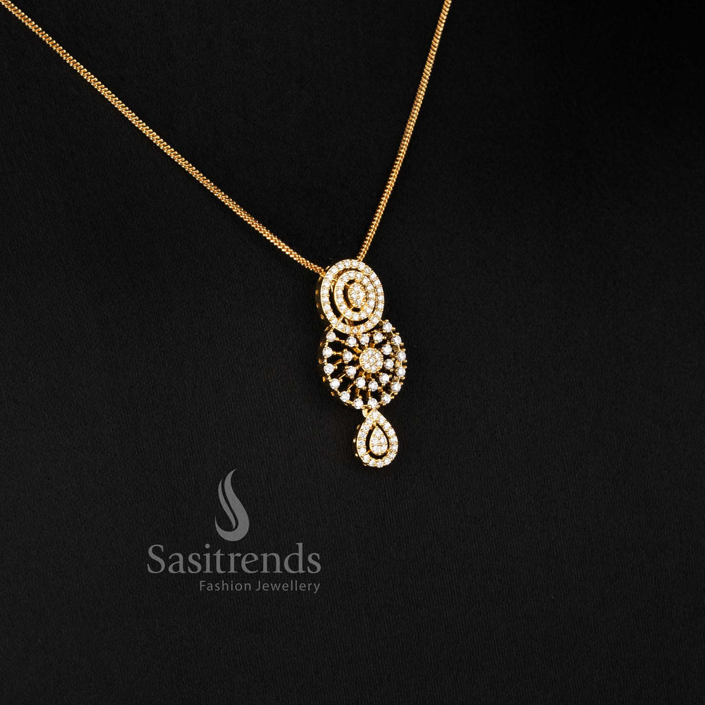 Micro gold plated teardrop pendant chain necklace set with matching stone earrings - Sasitrends