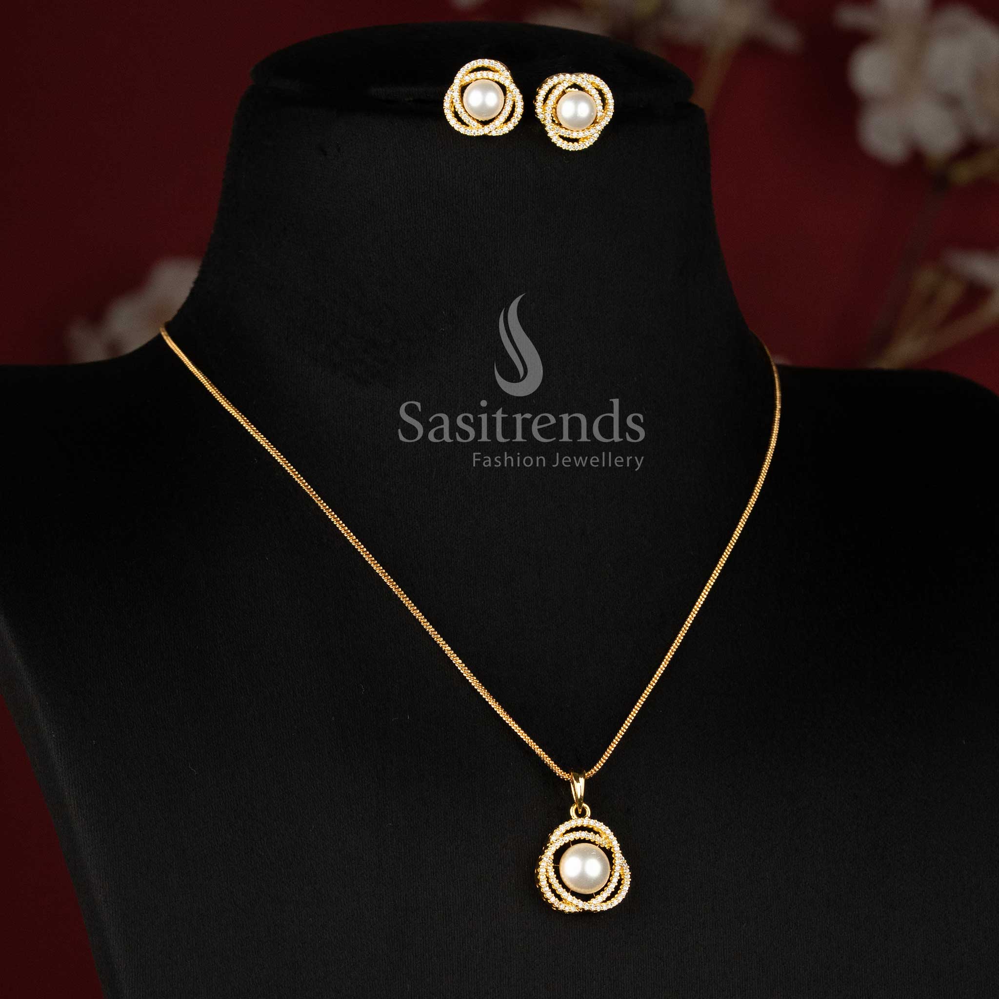 Sparkling Micro Gold Plated Solitaire Swirl Pendant Necklace with Real Gold Look and Guaranteed Quality - Sasitrends