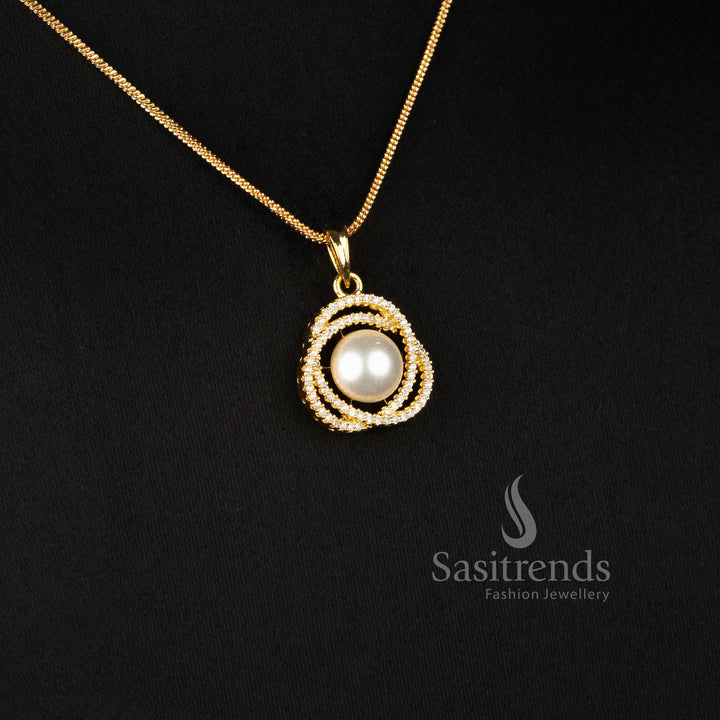 Elegant American Diamond Swirl Pendant Chain Necklace Set for Festive Wear Party Wear Family Functions and Special Occasions - Sasitrends