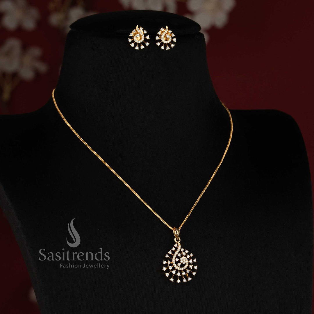 Micro Gold Plated AD Stone Pendant Chain Set for Women - Sasitrends