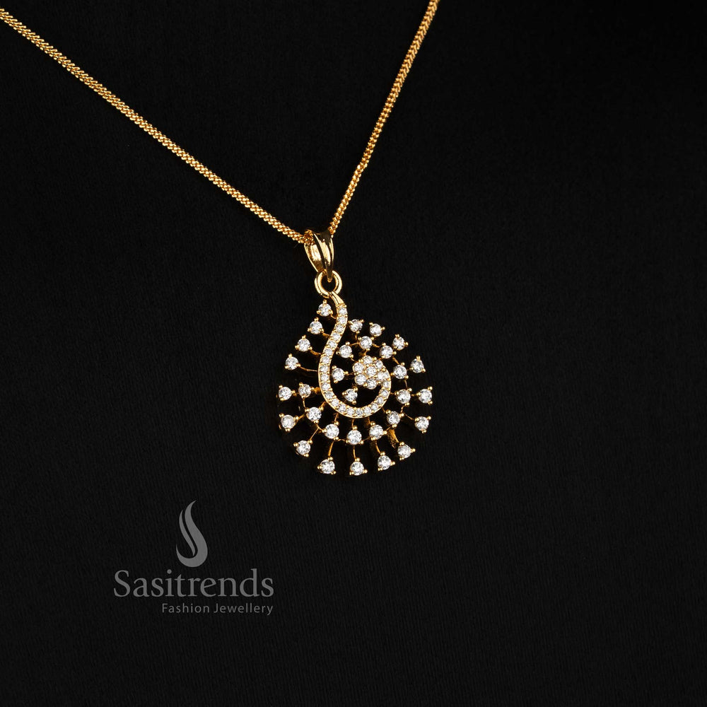 Micro Gold Plated Paisley AD Stone Pendant Chain Set for Party Wear - Sasitrends