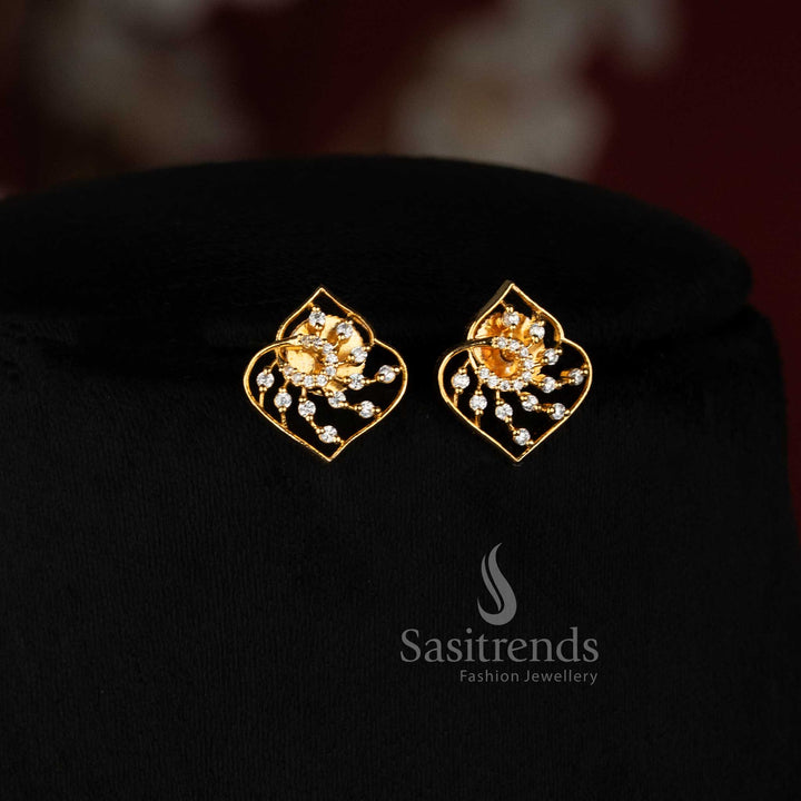 Micro Gold Plated Leaf Swirl Pendant Set with Matching Openwork Leaf Stud Earrings - Sasitrends