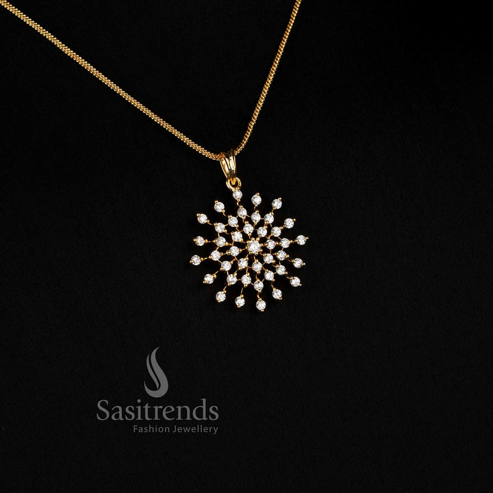 Elegant Micro Gold Plated Starburst Pendant with Sparkling AD Stone Rays - Sasitrends