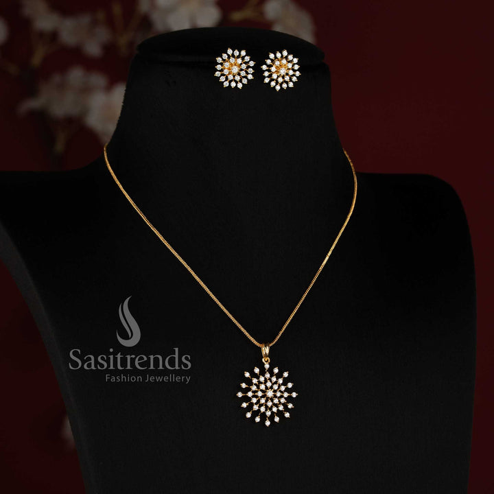 Stunning Micro Gold Plated Radiant AD Stone Pendant Chain Necklace - Sasitrends