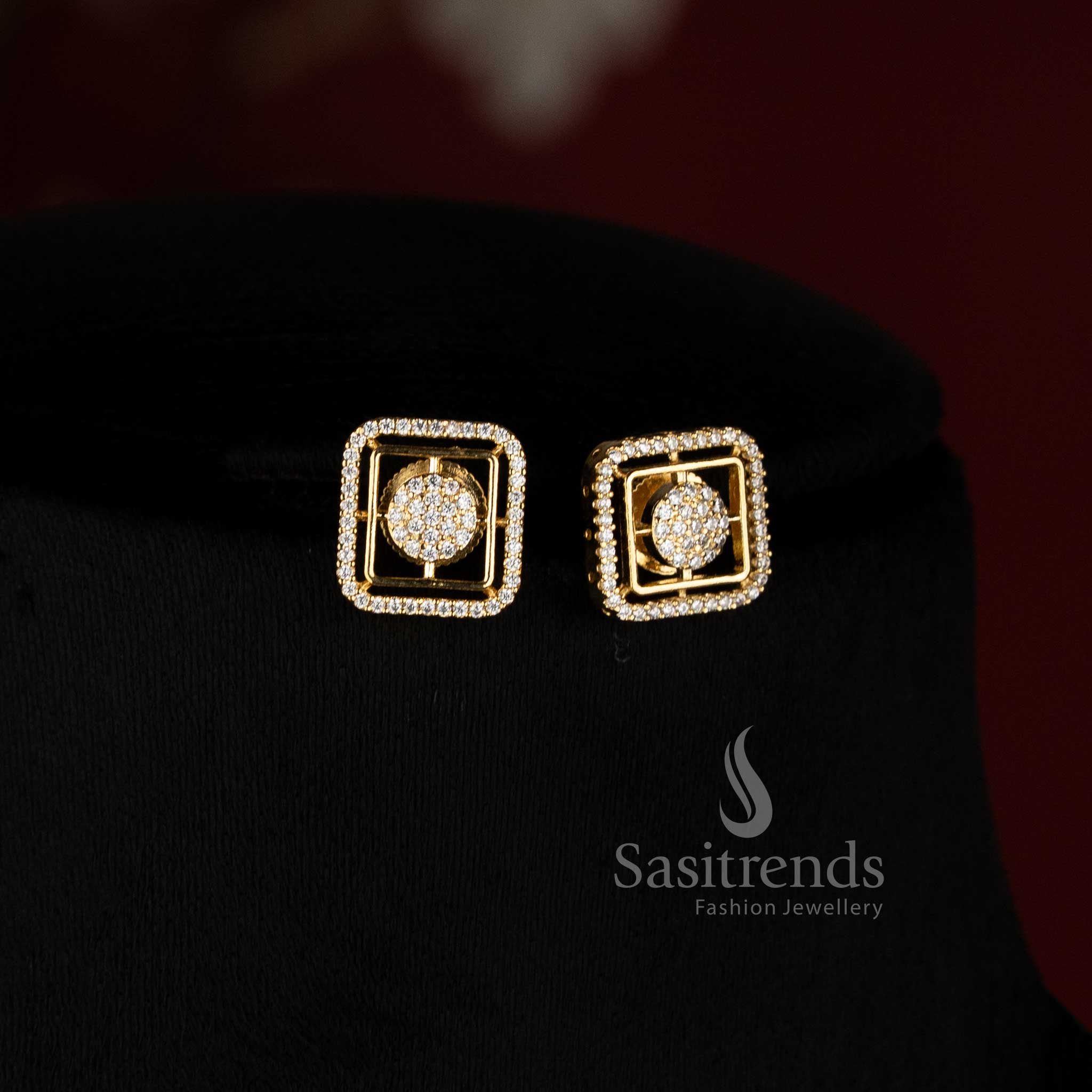 Elegant Micro Gold Plated Square Frame Pendant with Pavé AD Stone Centre and Matching Chain - Sasitrends