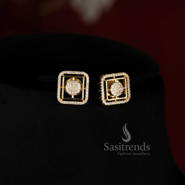Elegant Micro Gold Plated Square Frame Pendant with Pavé AD Stone Centre and Matching Chain - Sasitrends