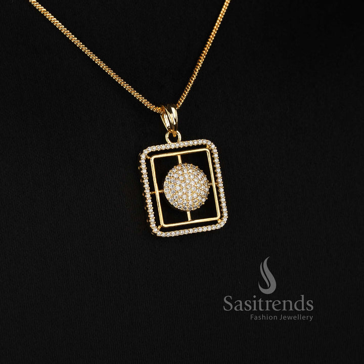 Micro Gold Plated Geometric AD Stone Pendant Chain Necklace for Festive and Party Wear - Sasitrends
