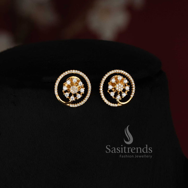 Micro Gold Plated Spiral AD Stone Pendant with Coordinating Circular Stud Earrings - Sasitrends