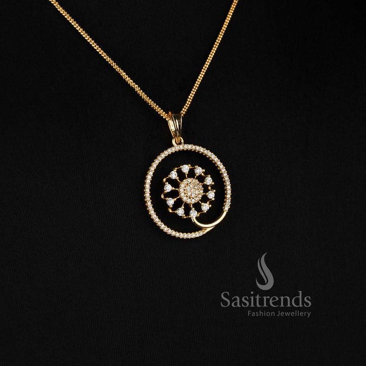 Micro Gold Plated Spiral AD Stone Pendant with Coordinating Circular Stud Earrings - Sasitrends