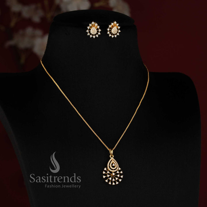 Stunning Micro Gold Plated Teardrop Pendant with Cascading American Diamond Stone Details - Sasitrends