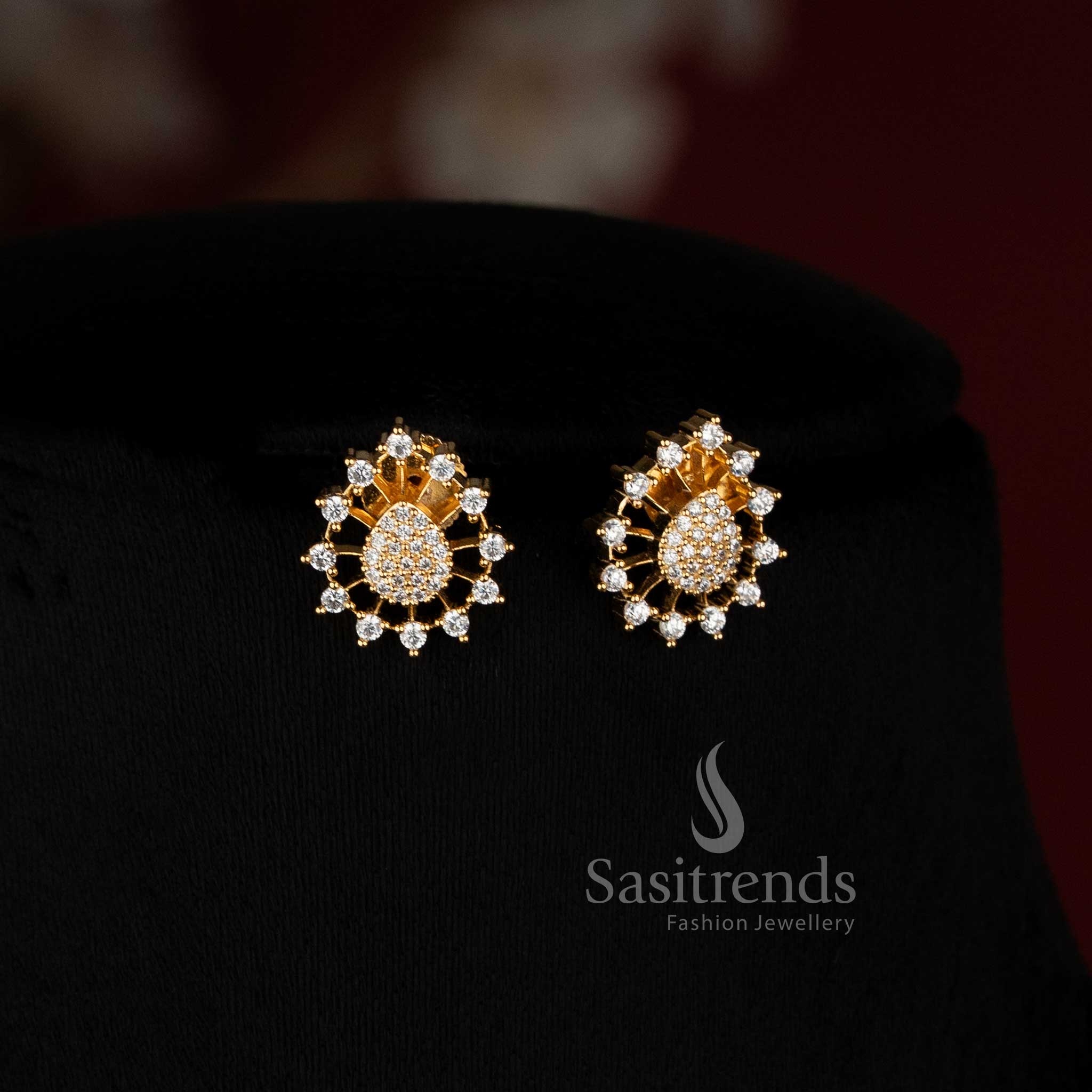 Elegant Micro Gold Plated Layered Teardrop Pendant with Radiating AD Stone Spray - Sasitrends
