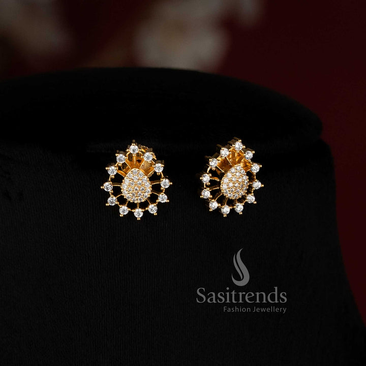 Elegant Micro Gold Plated Layered Teardrop Pendant with Radiating AD Stone Spray - Sasitrends
