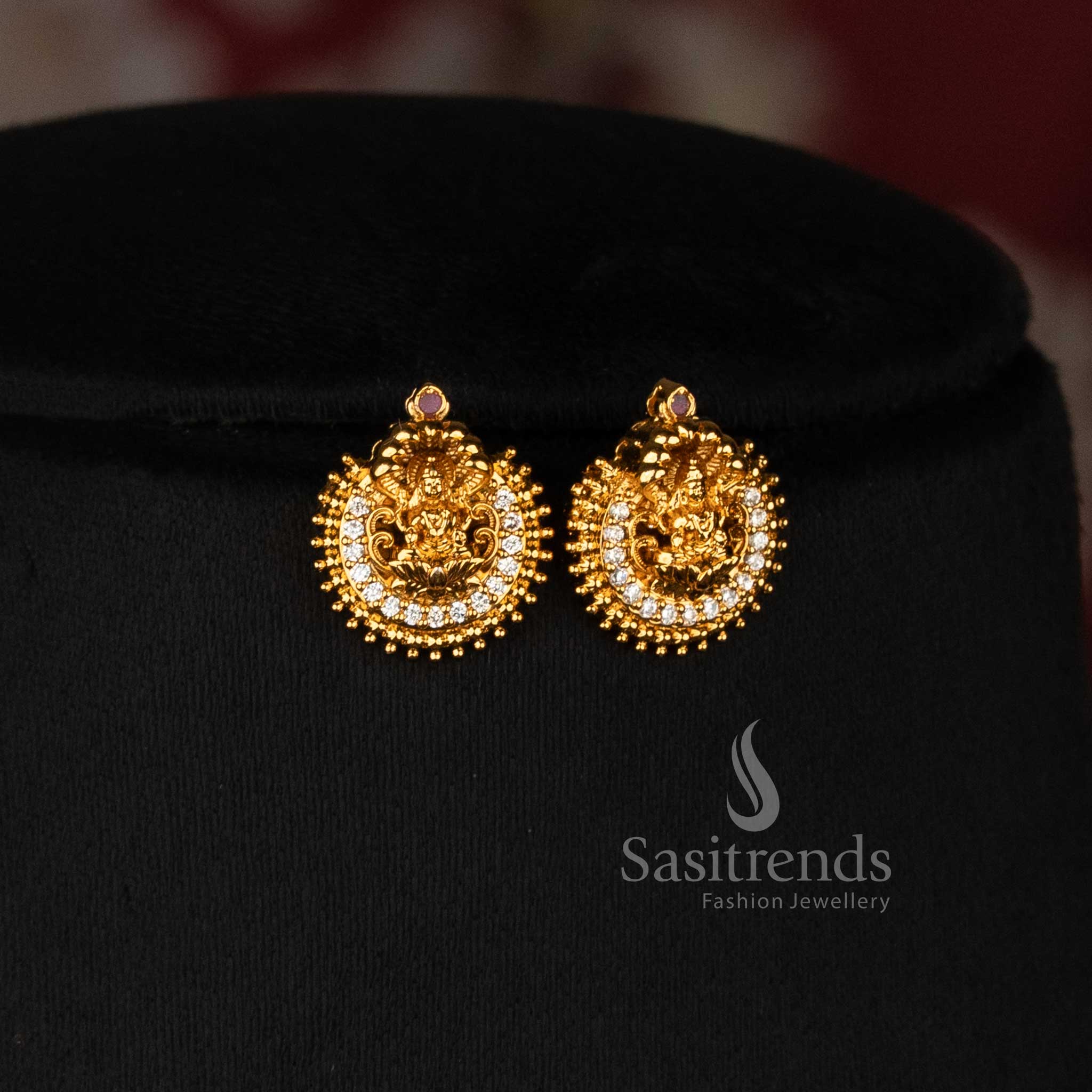 Traditional Goddess Lakshmi American Diamond Necklace Set with Real Gold Look and Guaranteed Quality for Women - Sasitrends