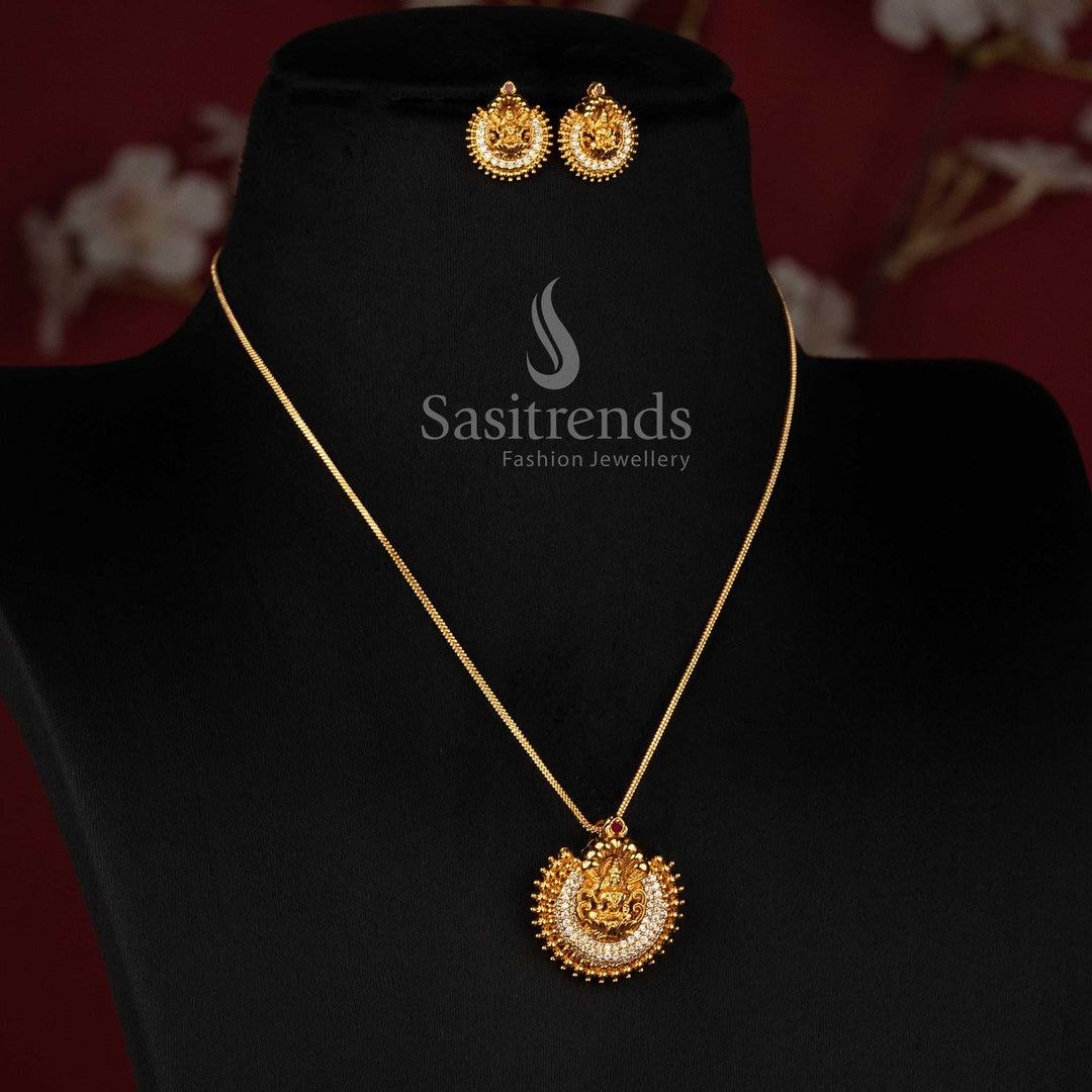 Traditional Goddess Lakshmi American Diamond Necklace Set with Real Gold Look and Guaranteed Quality for Women - Sasitrends
