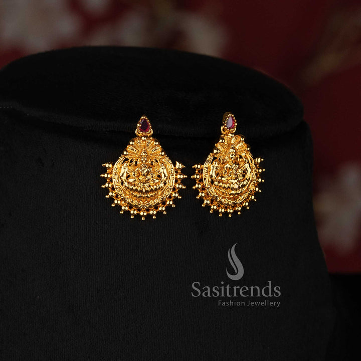 Traditional Lakshmi pendant with circular temple design and ruby stone accent - Sasitrends
