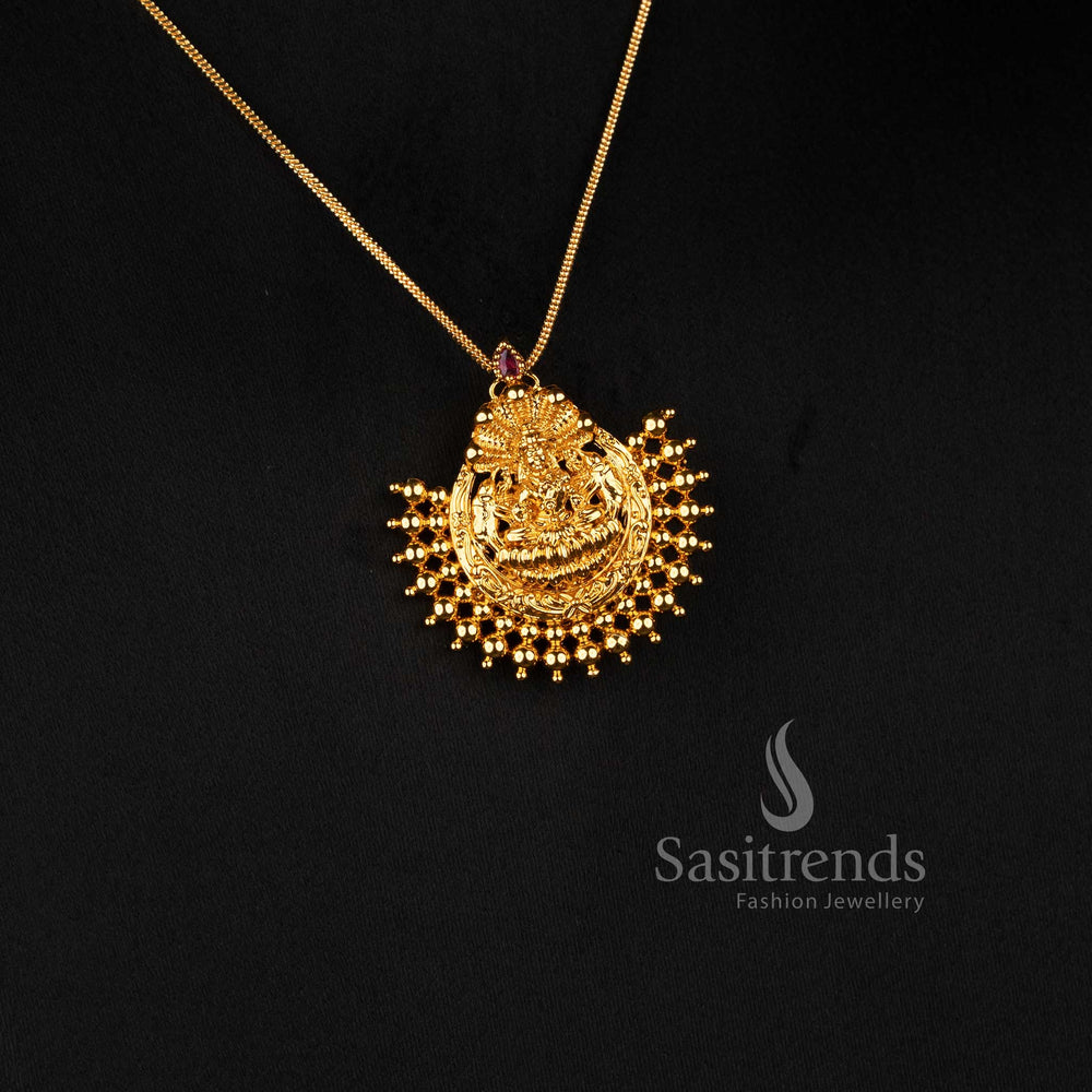 Matte gold Lakshmi pendant set with micro gold plated woven chain for women - Sasitrends