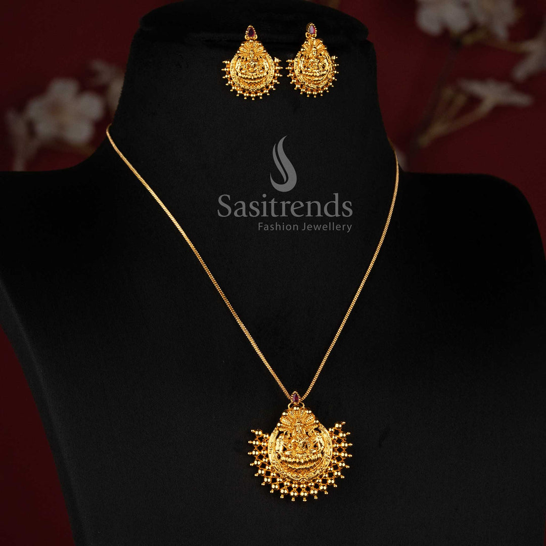 Matte gold Lakshmi pendant set with micro gold plated woven chain for women - Sasitrends