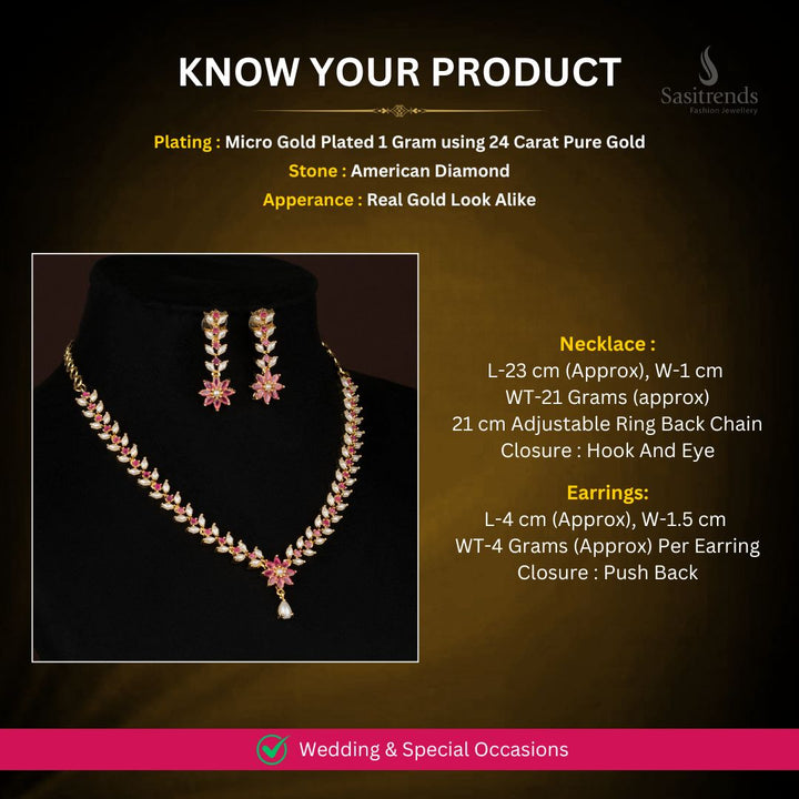 Micro Gold Plated AD Necklace Set Measurement Image - Sasitrends