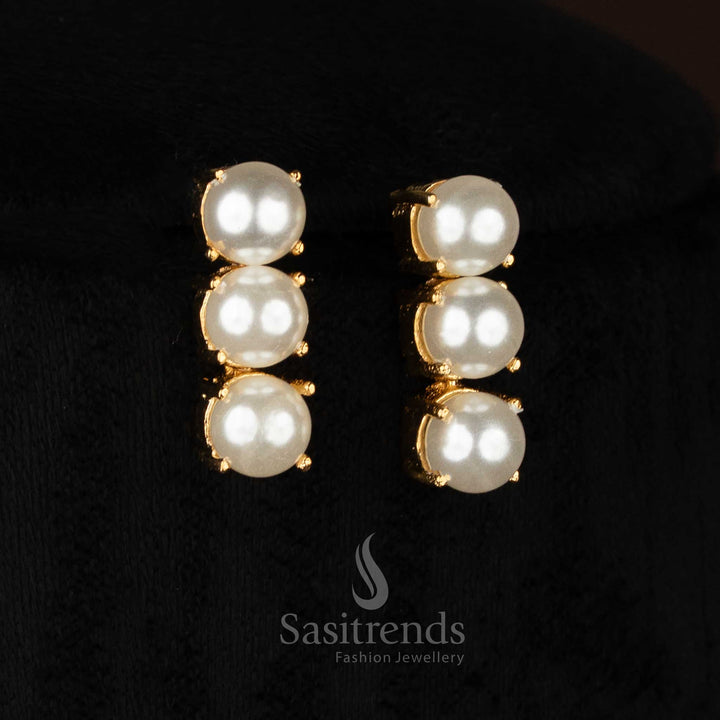 Festive wear real gold look one gram micro gold plated  pearl  necklace set by Sasitrends