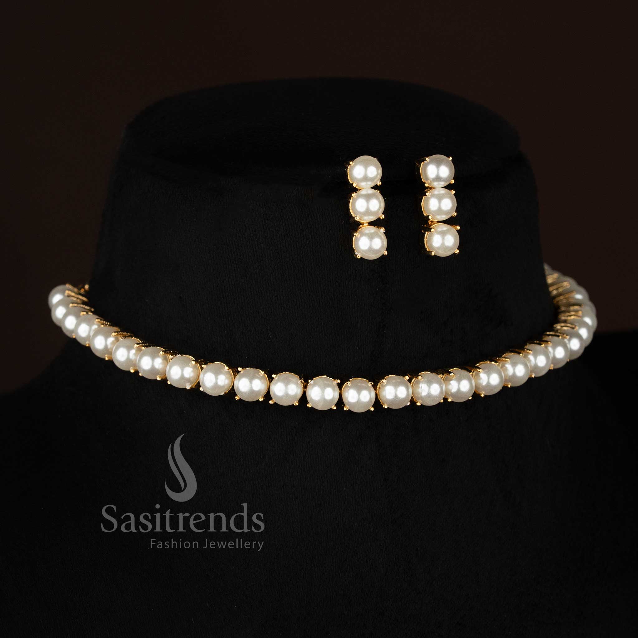Guaranteed real gold look alike 24k micro gold plated  pearl necklace set by Sasitrends