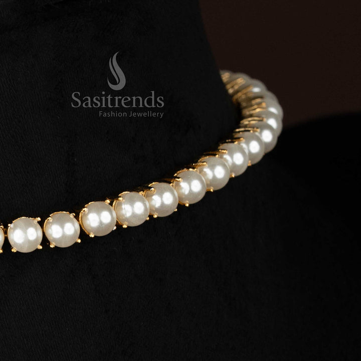Guaranteed 24k micro gold plated  pearl  necklace set for wedding and temple wear by Sasitrends