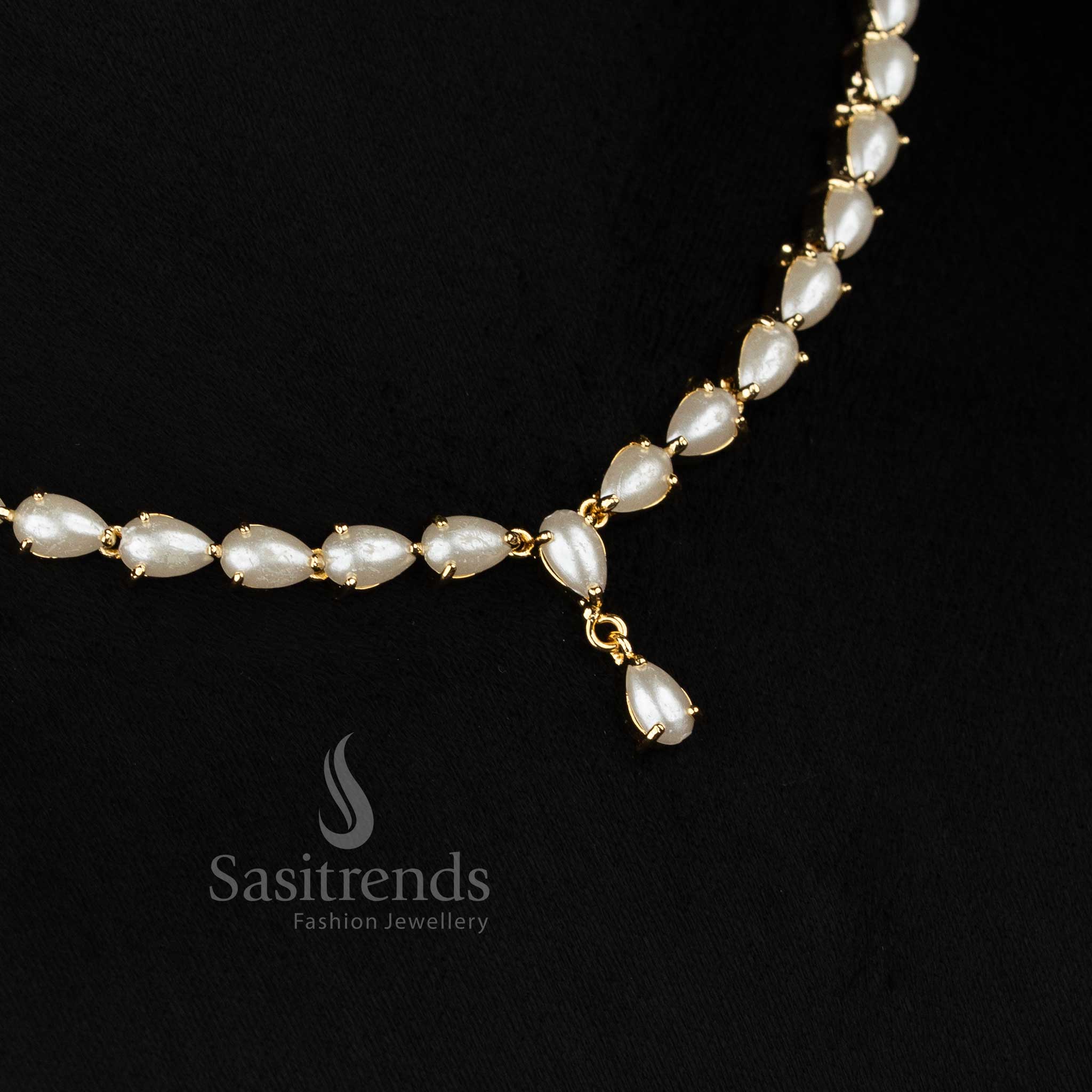 Regal micro gold plated AD & pearl teardrop necklace set for party and ethnic wear – Sasitrends
