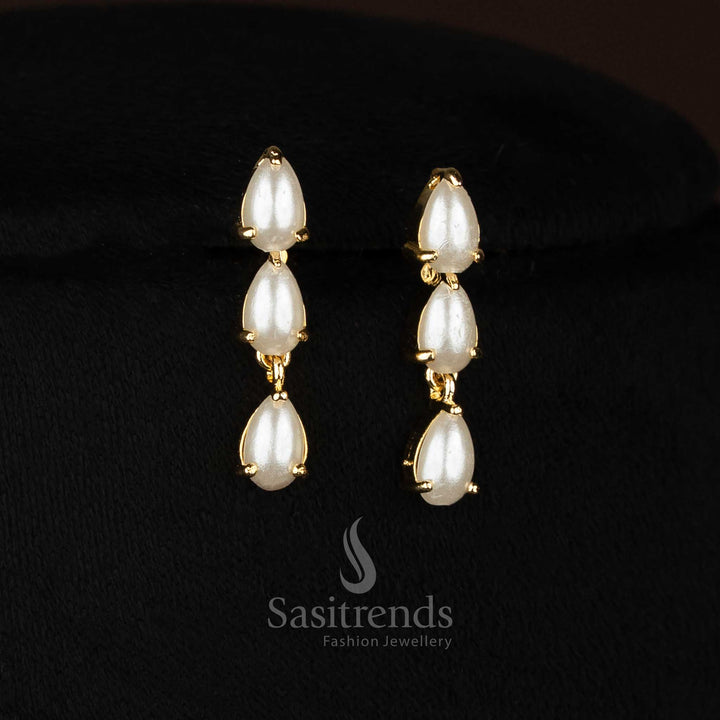  Majestic micro gold plated teardrop AD & pearl necklace set for festive weddings – Sasitrends