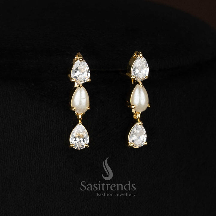 Regal micro gold plated AD & pearl teardrop necklace set for party and ethnic wear – Sasitrends