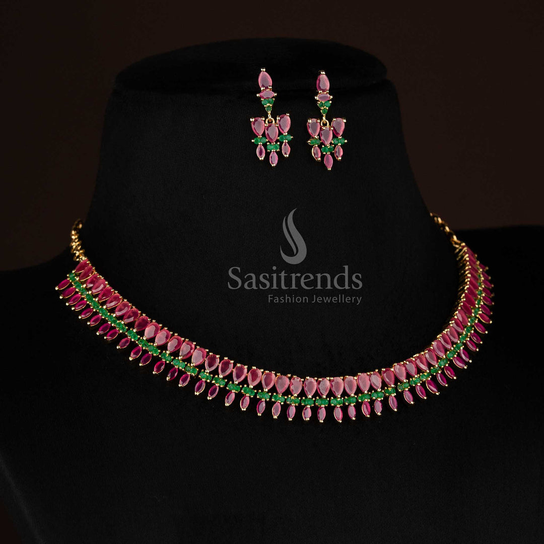 Statement micro gold plated AD teardrop necklace set for celebration wear