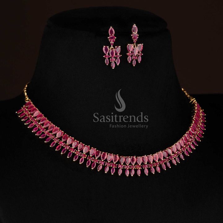 Elegant American diamond teardrop necklace with micro gold plated finish for occasions