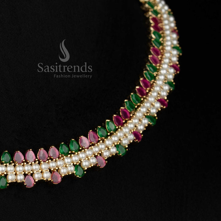 Elegant evening necklace with marquise pearls and sparkling teardrop AD details