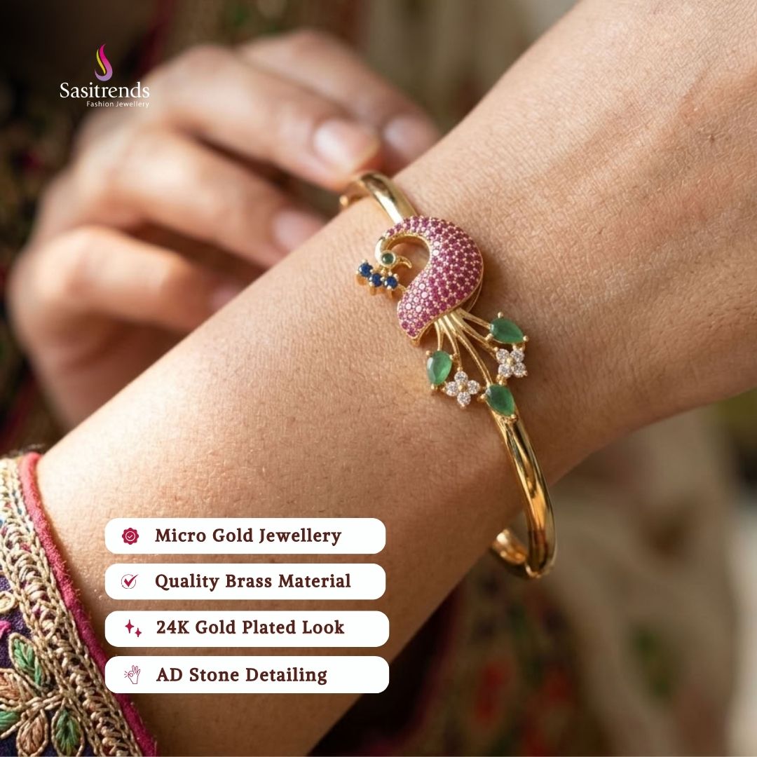 micro gold plated AD stone bangles review image - Sasitrends