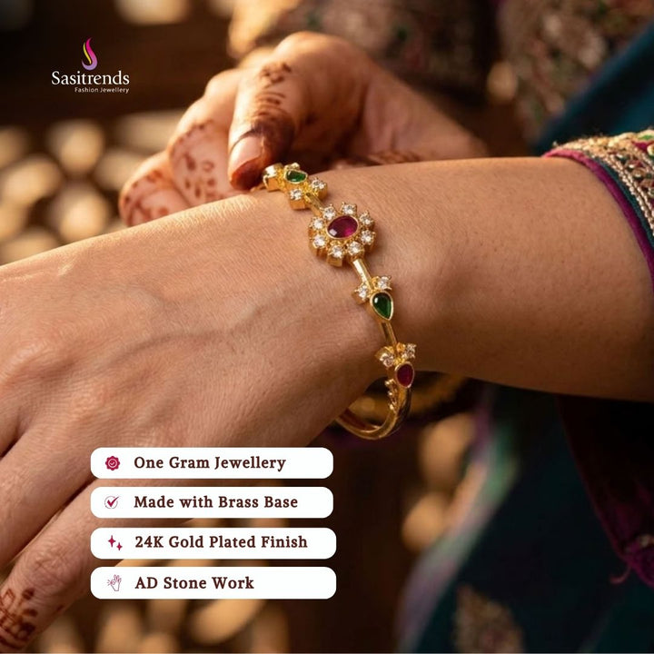 micro gold plated AD stone bangles review image - Sasitrends